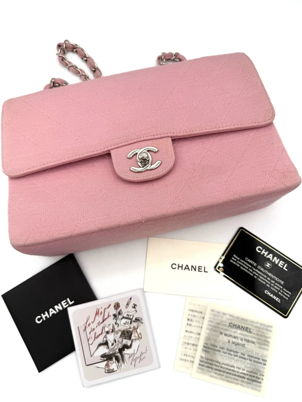 CHANEL Pink Quilted Flap Shoulder Bag with Silver Chain